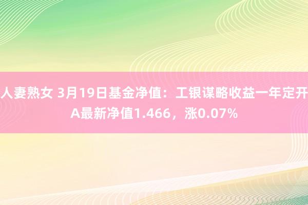人妻熟女 3月19日基金净值：工银谋略收益一年定开A最新净值1.466，涨0.07%