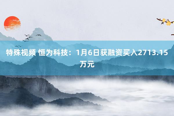 特殊视频 恒为科技：1月6日获融资买入2713.15万元