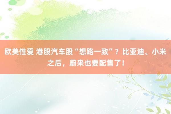 欧美性爱 港股汽车股“想路一致”？比亚迪、小米之后，蔚来也要配售了！