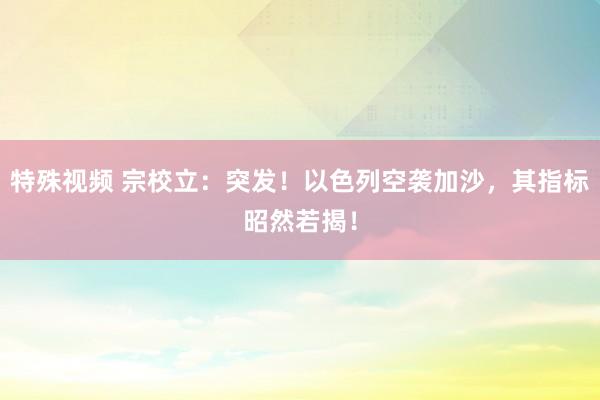特殊视频 宗校立：突发！以色列空袭加沙，其指标昭然若揭！