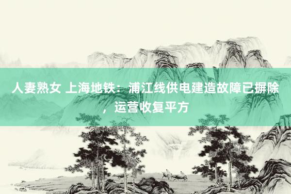 人妻熟女 上海地铁：浦江线供电建造故障已摒除，运营收复平方