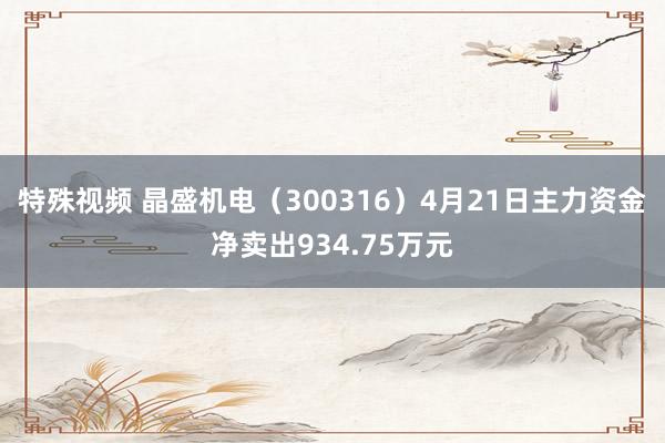 特殊视频 晶盛机电（300316）4月21日主力资金净卖出934.75万元